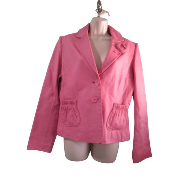 Pink Leather Two Button Lapel Flower Accent Jacket Bl;azer Wilson Ladies Large E - Picture 10 of 16